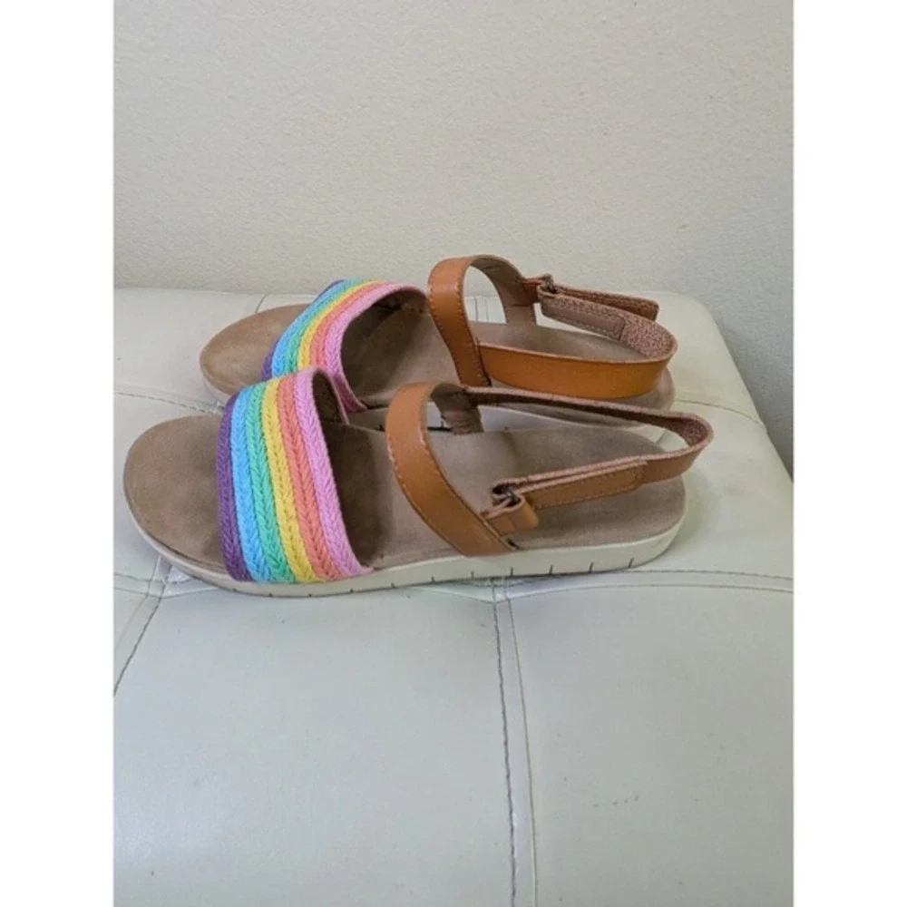 Cat & Jack Girls Rainbow Braided Slingback‎ Sandals Tan Size 4 Toddler
